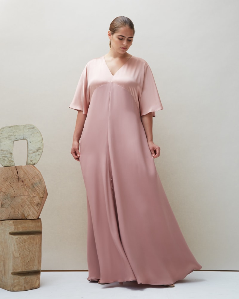 Front of a model wearing a size 4 Seta Gown in Blush in Blush by COYAN. | dia_product_style_image_id:231899